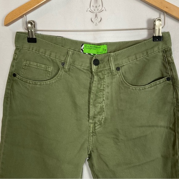 Sandrine Rose FREE PEOPLE Bermuda Shorts Army Green Cotton & Linen Denim Sz 27 - Picture 2 of 8